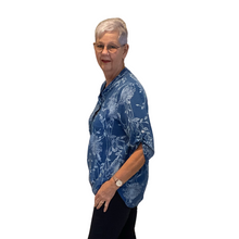 Load image into Gallery viewer, Ladies Royal blue dandelion print shirt (A127)