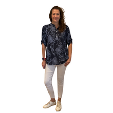 Load image into Gallery viewer, Ladies Navy Blue dandelion print shirt (A127)