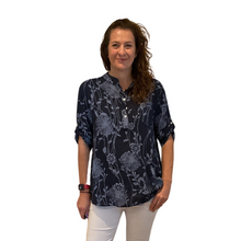 Load image into Gallery viewer, Ladies Navy Blue dandelion print shirt (A127)