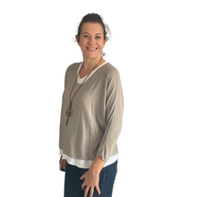 Load image into Gallery viewer, Ladies 2 Piece Layer Plain Top with Necklace with 3/4 Sleeves (A91) - Made in Italy (Beige)