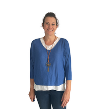 Load image into Gallery viewer, Ladies Royal Blue 2 Piece Layer Plain Top with Necklace with 3/4 Sleeves (A91)
