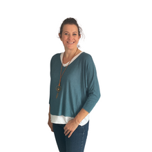 Load image into Gallery viewer, Ladies Teal 2 Piece Layer Plain Top with Necklace with 3/4 Sleeves (A91)
