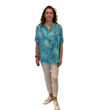Load image into Gallery viewer, Ladies Teal dandelion print shirt (A127)
