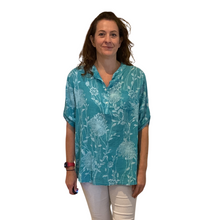 Load image into Gallery viewer, Ladies Teal dandelion print shirt (A127)