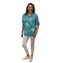 Load image into Gallery viewer, Ladies Teal dandelion print shirt (A127)
