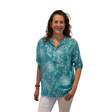 Load image into Gallery viewer, Ladies Teal dandelion print shirt (A127)