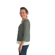 Load image into Gallery viewer, Ladies 2 Piece Layer Plain Top with Necklace with 3/4 Sleeves (A91) - Made in Italy (khaki Green)