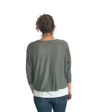 Load image into Gallery viewer, Ladies 2 Piece Layer Plain Top with Necklace with 3/4 Sleeves (A91) - Made in Italy (khaki Green)