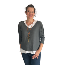 Load image into Gallery viewer, Ladies dark grey Layered Top with Necklace (a91)