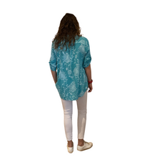 Load image into Gallery viewer, Ladies Teal dandelion print shirt (A127)