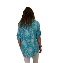 Load image into Gallery viewer, Ladies Teal dandelion print shirt (A127)