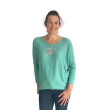 Load image into Gallery viewer, Green Heart balloon soft knit top for women. (A156)