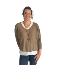 Load image into Gallery viewer, Ladies 2 Piece Layer Plain Top with Necklace with 3/4 Sleeves (A91) - Made in Italy (Camel)