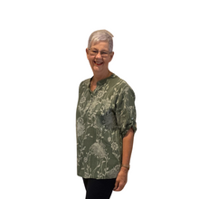 Load image into Gallery viewer, Ladies Khaki dandelion print shirt (A127)