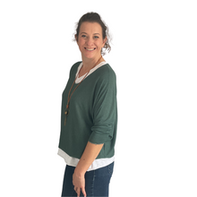 Load image into Gallery viewer, Ladies 2 Piece Layer Plain Top with Necklace with 3/4 Sleeves (A91) - Made in Italy (Emerald Green)