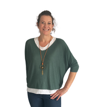 Load image into Gallery viewer, Ladies 2 Piece Layer Plain Top with Necklace with 3/4 Sleeves (A91) - Made in Italy (Emerald Green)