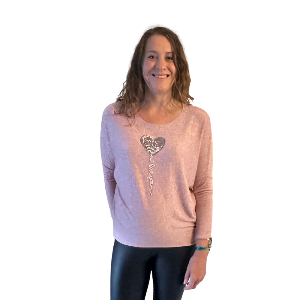 Baby Pink Heart balloon soft knit top for women. (A156)