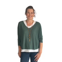 Load image into Gallery viewer, Ladies 2 Piece Layer Plain Top with Necklace with 3/4 Sleeves (A91) - Made in Italy (Emerald Green)