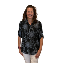 Load image into Gallery viewer, Ladies Black dandelion print shirt (A127)