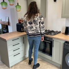 Load image into Gallery viewer, Black Animal print Colour Padded Jacket – Waist Length | One Size (UK 12–16) | Lightweight Warm Outerwear | Pamper Yourself -A178