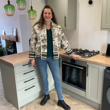 Load image into Gallery viewer, Khaki Green Animal print Colour Padded Jacket – Waist Length | One Size (UK 12–16) | Lightweight Warm Outerwear | Pamper Yourself -A178