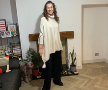 Load image into Gallery viewer, Cream Oversized Cowl Neck Poncho Jumper with Tassels | Flattering One Size UK 12–24