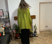 Load image into Gallery viewer, Bright green Oversized Cowl Neck Poncho Jumper with Tassels | Flattering One Size UK 12–24