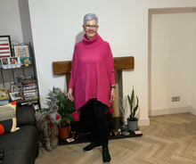 Load image into Gallery viewer, Fuchsia pink Oversized Cowl Neck Poncho Jumper with Tassels | Flattering One Size UK 12–24