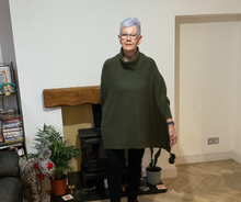 Load image into Gallery viewer, Khaki green Oversized Cowl Neck Poncho Jumper with Tassels | Flattering One Size UK 12–24