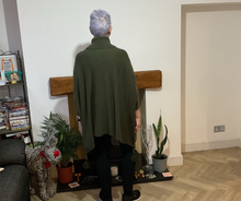 Load image into Gallery viewer, Khaki green Oversized Cowl Neck Poncho Jumper with Tassels | Flattering One Size UK 12–24