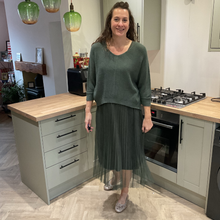 Load image into Gallery viewer, Khaki green Two Piece Dress & Jumper Set – One Size (UK 12–18) | Knit Jumper & Sleeveless Dress | Wear Together or Separately | Pamper Yourself Now A180