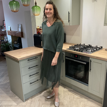 Load image into Gallery viewer, Khaki green Two Piece Dress & Jumper Set – One Size (UK 12–18) | Knit Jumper & Sleeveless Dress | Wear Together or Separately | Pamper Yourself Now A180