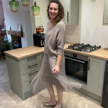 Load image into Gallery viewer, Beige Two Piece Dress & Jumper Set – One Size (UK 12–18) | Knit Jumper & Sleeveless Dress | Wear Together or Separately | Pamper Yourself Now A180