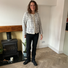 Load image into Gallery viewer, White Tweed Style Pearl Button Jacket | Waist-Length Elegant Jacket | One Size Fits UK 10–14 | Pamper Yourself now A181