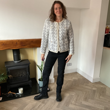 Load image into Gallery viewer, White Tweed Style Pearl Button Jacket | Waist-Length Elegant Jacket | One Size Fits UK 10–14 | Pamper Yourself now A181