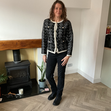 Load image into Gallery viewer, Black Tweed Style Pearl Button Jacket | Waist-Length Elegant Jacket | One Size Fits UK 10–14 | Pamper Yourself now A181