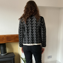 Load image into Gallery viewer, Black Tweed Style Pearl Button Jacket | Waist-Length Elegant Jacket | One Size Fits UK 10–14 | Pamper Yourself now A181