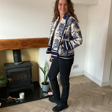 Load image into Gallery viewer, Navy blue Animal print Colour Padded Jacket – Waist Length | One Size (UK 12–16) | Lightweight Warm Outerwear | Pamper Yourself -A178