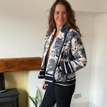 Load image into Gallery viewer, Navy blue Animal print Colour Padded Jacket – Waist Length | One Size (UK 12–16) | Lightweight Warm Outerwear | Pamper Yourself -A178