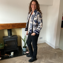 Load image into Gallery viewer, Navy blue Animal print Colour Padded Jacket – Waist Length | One Size (UK 12–16) | Lightweight Warm Outerwear | Pamper Yourself -A178