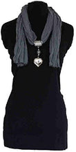 Load image into Gallery viewer, Pamper Yourself Now Grey Jewelled Scarf with Single Heart pendent.