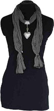 Load image into Gallery viewer, Pamper Yourself Now Grey Jewelled Scarf with Single Heart pendent.