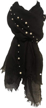 Load image into Gallery viewer, Pamper Yourself Now Black with Beads and Pearls with Frayed Edge Long Soft Scarf/wrap
