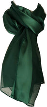 Load image into Gallery viewer, Plain Green Faux Chiffon and Satin Style Striped Scarf Thin Pretty Scarf Great for Any Outfit Lovely Gift