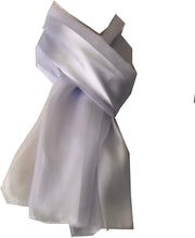 Load image into Gallery viewer, Plain White Faux Chiffon and Satin Style Striped Scarf Thin Pretty Scarf Great for Any Outfit Lovely Gift