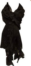 Load image into Gallery viewer, Pamper Yourself Now Black Flower with Chiffon Design Scarf. Long Soft Scarf