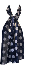 Load image into Gallery viewer, Navy with White Big spot Thin Pretty Scarf. Lovely with Any Outfit. 50's Style Scarf