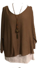 Load image into Gallery viewer, Ladies 2 Piece Layer Plain Top with Necklace with 3/4 Sleeves (A91) - Made in Italy (Camel)