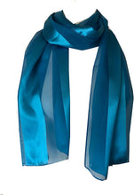 Load image into Gallery viewer, Plain Blue Faux Chiffon and Satin Style Striped Scarf Thin Pretty Scarf Great for Any Outfit Lovely Gift