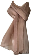 Load image into Gallery viewer, Plain Beige Faux Chiffon and Satin Style Striped Scarf Thin Pretty Scarf Great for Any Outfit Lovely Gift